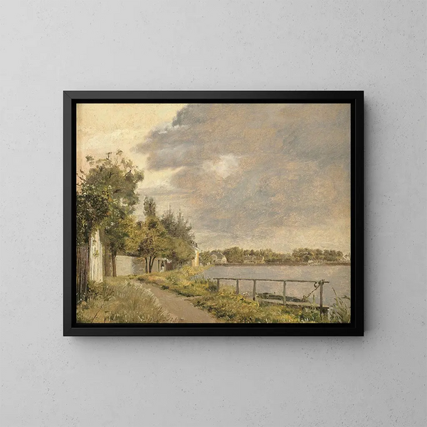 View of Dosseringen near the suburb of Sterbro, outside Copenhagen, cloudy sky - Christen Købke — framed artwork on a wall