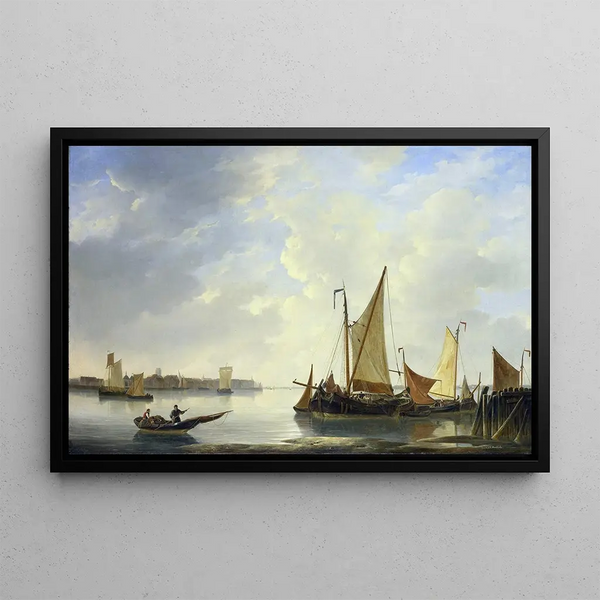 View of Dordrecht from Papendrecht - Christiaan Lodewijk Willem Dreibholtz — framed artwork on a wall