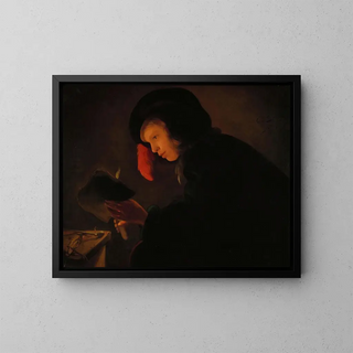 Young man with candle - Christiaen Jansz Dusart — framed artwork on a wall