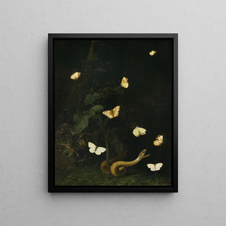 Herbs, butterflies and a serpent - Christiaen Striep — framed artwork on a wall