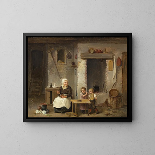 Child with two children looking at a lobster - Christian Andreas Schleisner — framed artwork on a wall
