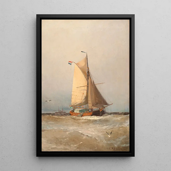 Holland Tjalk painting - Christian Fredrik Svensson — framed artwork on a wall