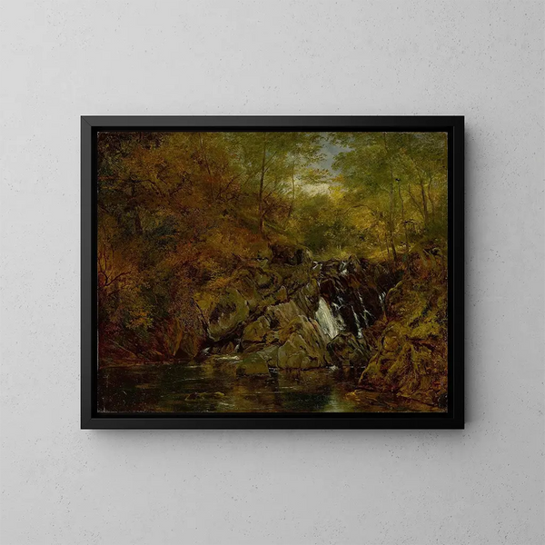 Mountain Stream Painting - Christian Friedrich Gille — framed artwork on a wall