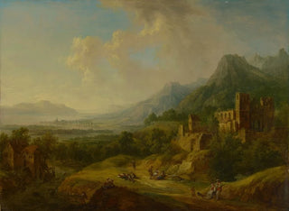Vallée fluviale with church ruins and figures of characters - Christian Georg Schütz l'Ancien — artwork view