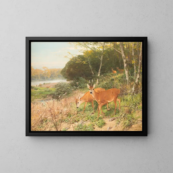Red Deer in a Forest Clearing - Christian Körner — framed artwork on a wall