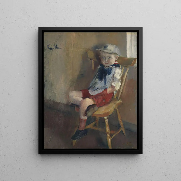 A little boy on a chair - Christian Krohg — framed artwork on a wall