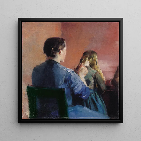 A mother combing her little girl's hair - Christian Krohg — framed artwork on a wall