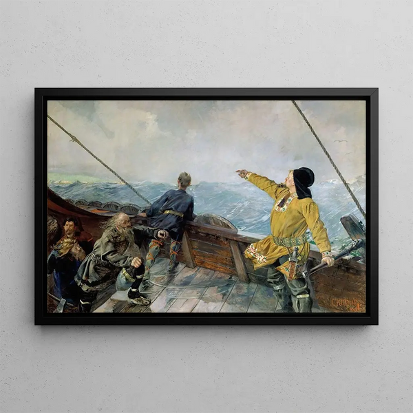 Leiv Eirikson discovering America - Christian Krohg — framed artwork on a wall
