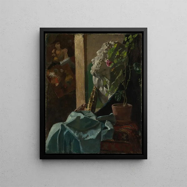 Still life with plaster bust - Christian Krohg — framed artwork on a wall