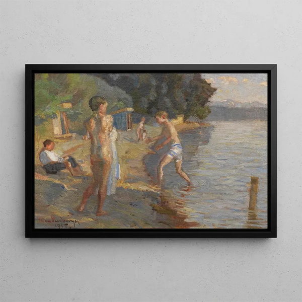 Boys bathing - Christian Landenberger — framed artwork on a wall
