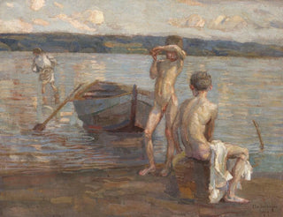 Boys swimming at the edge of the lake - Christian Landenberger — artwork view