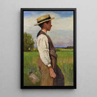 Young boy with hat - Christian Landenberger — framed artwork on a wall