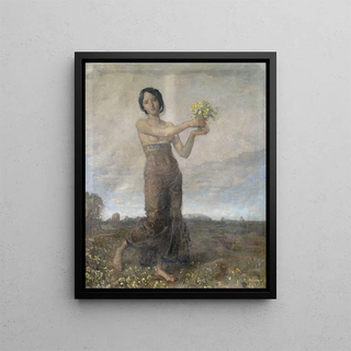 Girl with a bouquet of flowers as an allegory of spring - Christian Landenberger — framed artwork on a wall