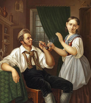 Interior with a young couple - Christian Ludvig Knutzen — artwork view