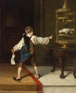 Boy with Black Shoes and Cockatoo - Christian Ludwig Bokelmann — artwork view