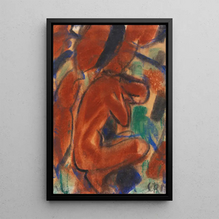 Reproduction of the painting of a crouching female nude - Christian Rohlfs