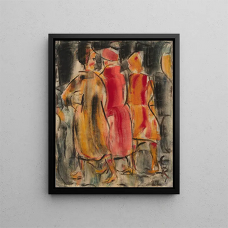 Three women in the street - Christian Rohlfs — framed artwork on a wall