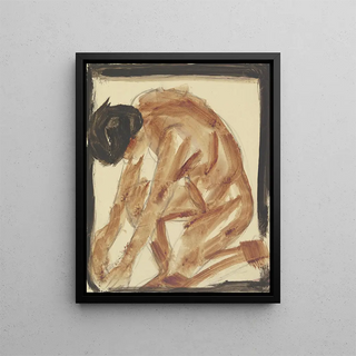 Nude kneeling on the left - Christian Rohlfs — framed artwork on a wall