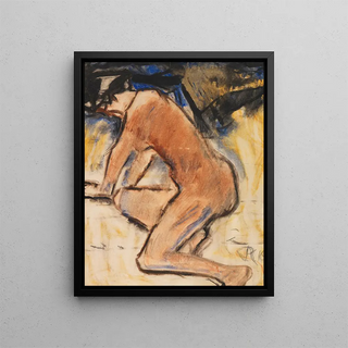Nude kneeling - Christian Rohlfs — framed artwork on a wall