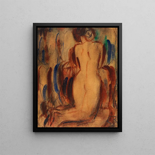 Nude kneeling - Christian Rohlfs — framed artwork on a wall