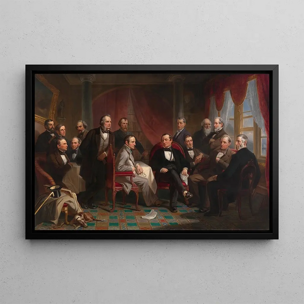 Washington Irving and His Literary Friends at Sunnyside (Case Conflict) - Christian Schussele — framed artwork on a wall