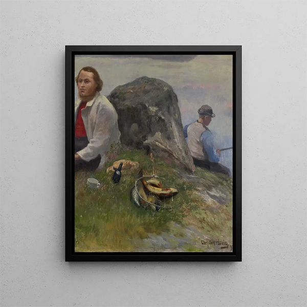 The priest Asbjørnsen on a journey with a young fisherman - Christian Skredsvig — framed artwork on a wall