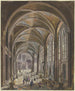 View of the interior of a church with Gothic windows and Baroque furniture - Christian Stöcklin — artwork view
