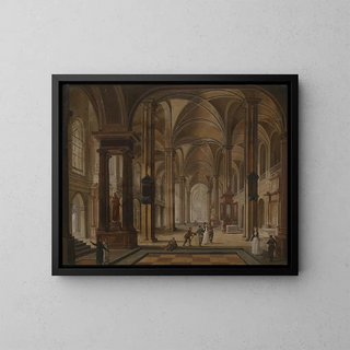 Interior church painting with elegant people - Christian Stöcklin — framed artwork on a wall