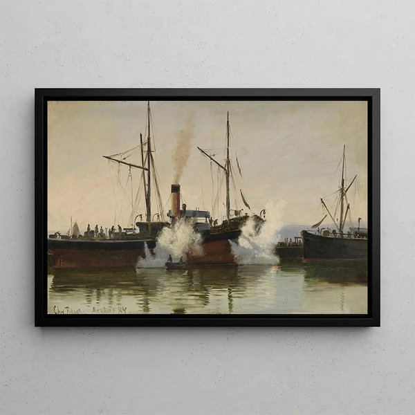 Steam in Aarhus port - Christian Vigilius Blache — framed artwork on a wall