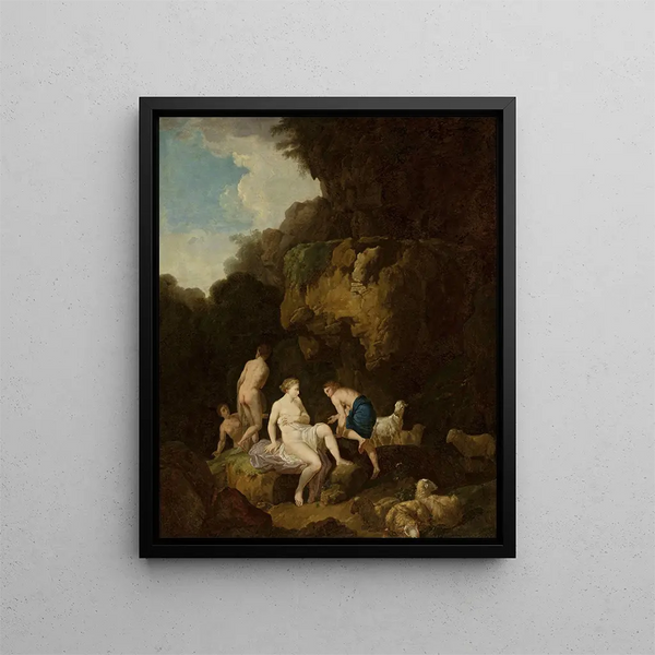 Nymphs in a Cave - Christian Wilhelm Ernst Dietrich — framed artwork on a wall