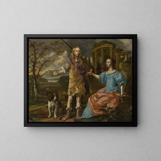Portrait of a hunter with a lady - Christoffel Pierson — framed artwork on a wall