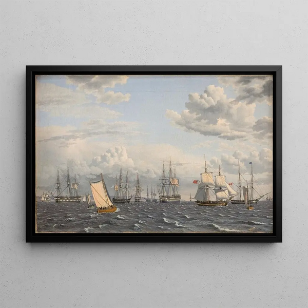 a Russian fleet at anchor near Elseneur - Christoffer Wilhelm Eckersberg — framed artwork on a wall