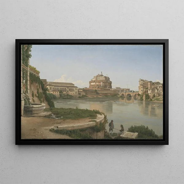 View across the Tiber from Trastevere towards Castel Sant'Angelo - Christoffer Wilhelm Eckersberg — framed artwork on a wall