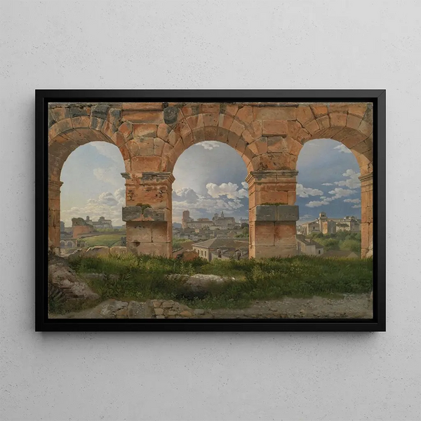View through three arches on the third floor of the Colosseum - Christoffer Wilhelm Eckersberg — framed artwork on a wall