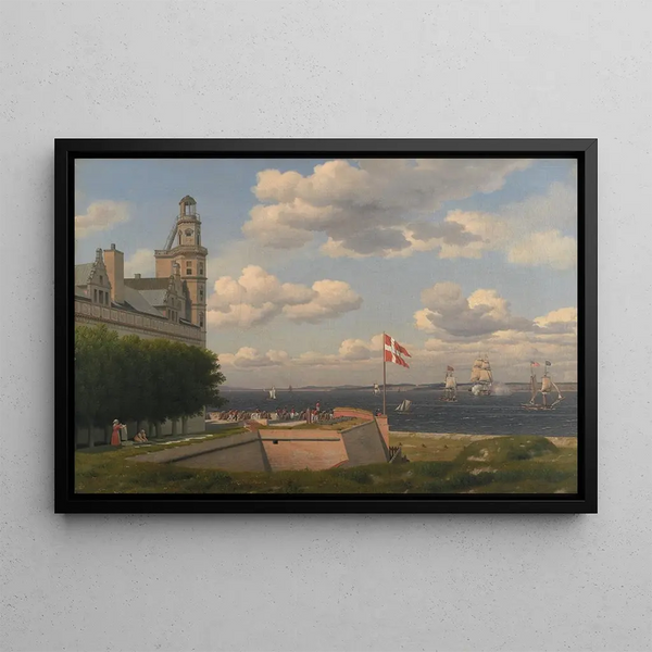 View of the Swedish coast from the walls of Kronborg Castle - Christoffer Wilhelm Eckersberg — framed artwork on a wall