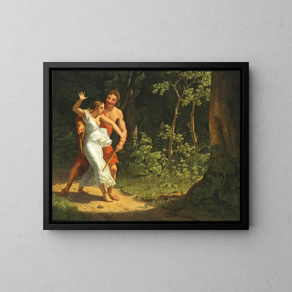 A seduction scene in a forest - Christoffer Wilhelm Eckersberg — framed artwork on a wall
