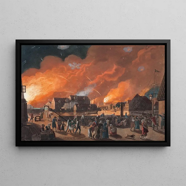 Copenhagen Night between September 4 and 5 seen from Christianshavn - Christoffer Wilhelm Eckersberg — framed artwork on a wall