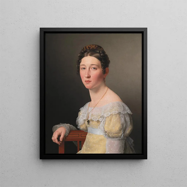 Portrait of Emilie Henriette Massmann fiancée of Frederik Wilhelm Caspar von Benzon - Christoffer Wilhelm Eckersberg — framed artwork on a wall