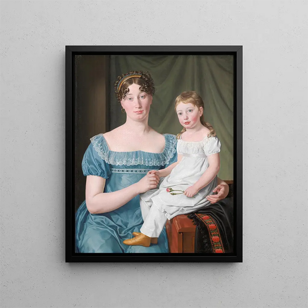 Portrait of a noble woman Sophie Hedvig Løvenskiold and her three-year-old daughter - Christoffer Wilhelm Eckersberg — framed artwork on a wall