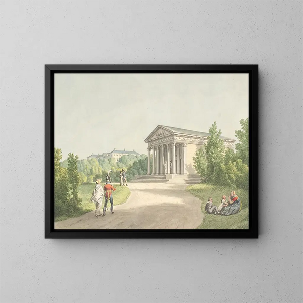 Perspective of the Frederiksberg Garden near the Castle and the Apollo Temple - Christoffer Wilhelm Eckersberg — framed artwork on a wall