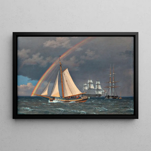 Rainbow at Sea and a Cross-Draw with Other Ships - Christoffer Wilhelm Eckersberg — framed artwork on a wall