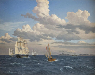 Boats in the Sound north of Kronborg Castle in Elsinore - Christoffer Wilhelm Eckersberg — artwork view