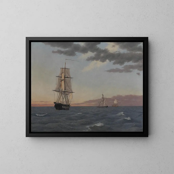 La Corvette Galathea à l'ancre pour envoyer de l'aide au brick Saint Jean - Christoffer Wilhelm Eckersberg — framed artwork on a wall
