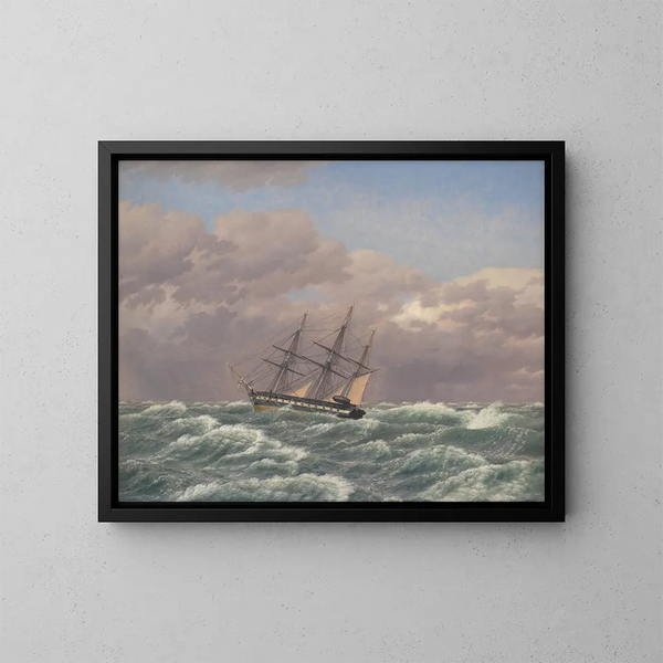La Corvette Galathea dans une tempête en mer du Nord - Christoffer Wilhelm Eckersberg — framed artwork on a wall