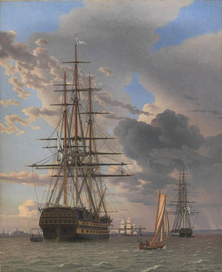 Christoffer Wilhelm Eckersberg - The Russian Ship of the Line Asow and a Frigate at Anchor near Elsinore.webp