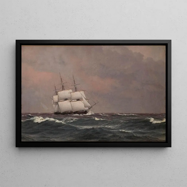 La corvette Najaden par gros temps - Christoffer Wilhelm Eckersberg — framed artwork on a wall