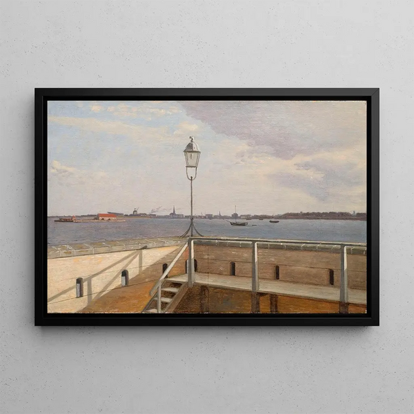 View from the Trekroner battery with Copenhagen in the distance - Christoffer Wilhelm Eckersberg — framed artwork on a wall