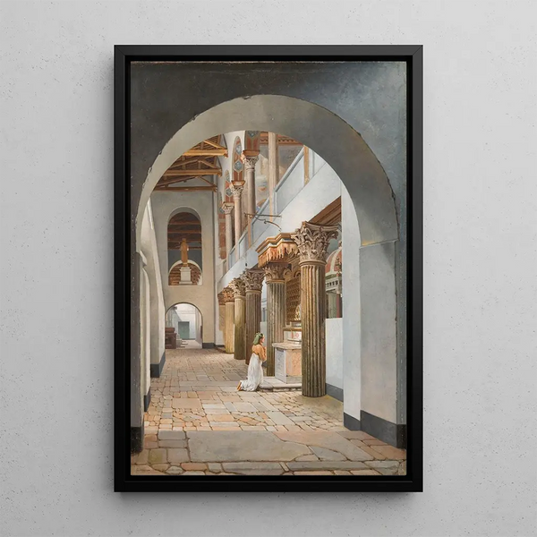 Vue de l'église de San Lorenzo fuori le Mura - Christoffer Wilhelm Eckersberg — framed artwork on a wall