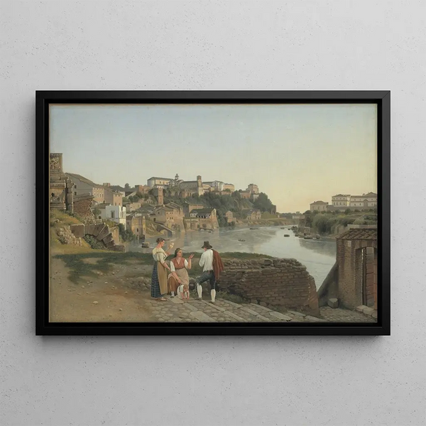 View of the Tiber towards the Aventine Hill in Rome - Christoffer Wilhelm Eckersberg — framed artwork on a wall