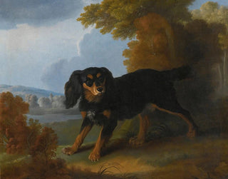 Portrait of a King Charles Spaniel in a landscape - Christophe Huet — artwork view